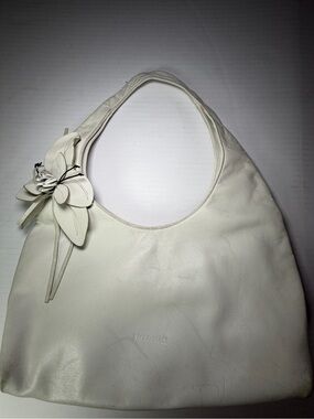Paolo Masi White Leather Shoulder Bag with Floral Accent